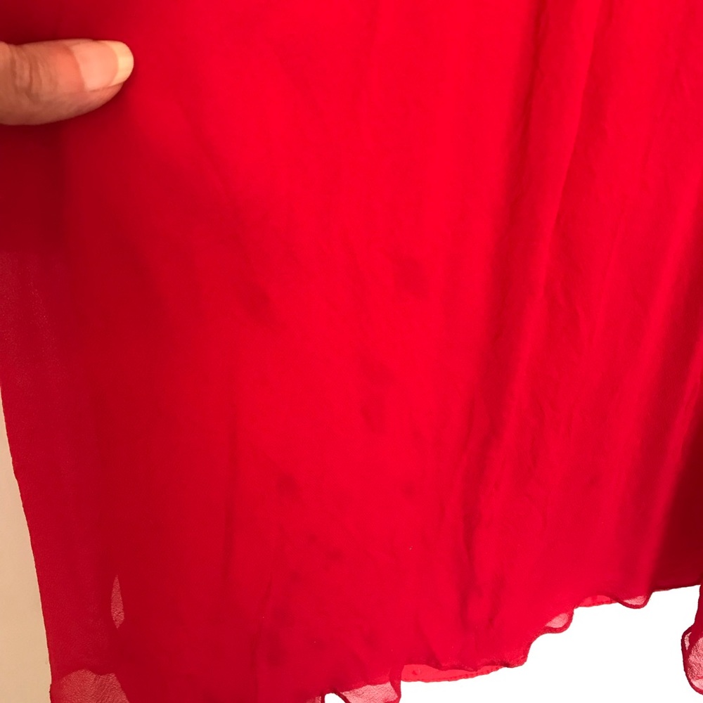 Red 100% silk, hand beaded, long formal modest dress by Baluchi; size 2. - Picture 15 of 15